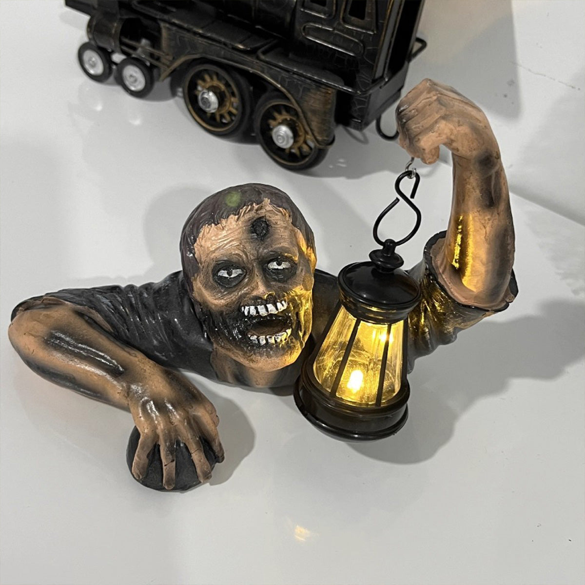 Gothic Zombie Lantern Statue - Halloween Decor for Outdoor Garden & Horror Room | Resin Craft