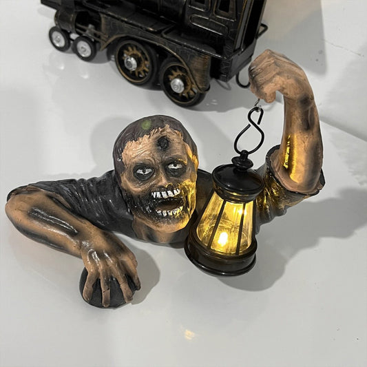 Gothic Zombie Lantern Statue - Halloween Decor for Outdoor Garden & Horror Room | Resin Craft