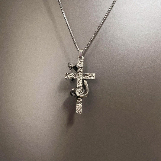 Vintage Mamba Cross Necklace - Gothic Dark Occult Jewelry | Unique Retro Pendant