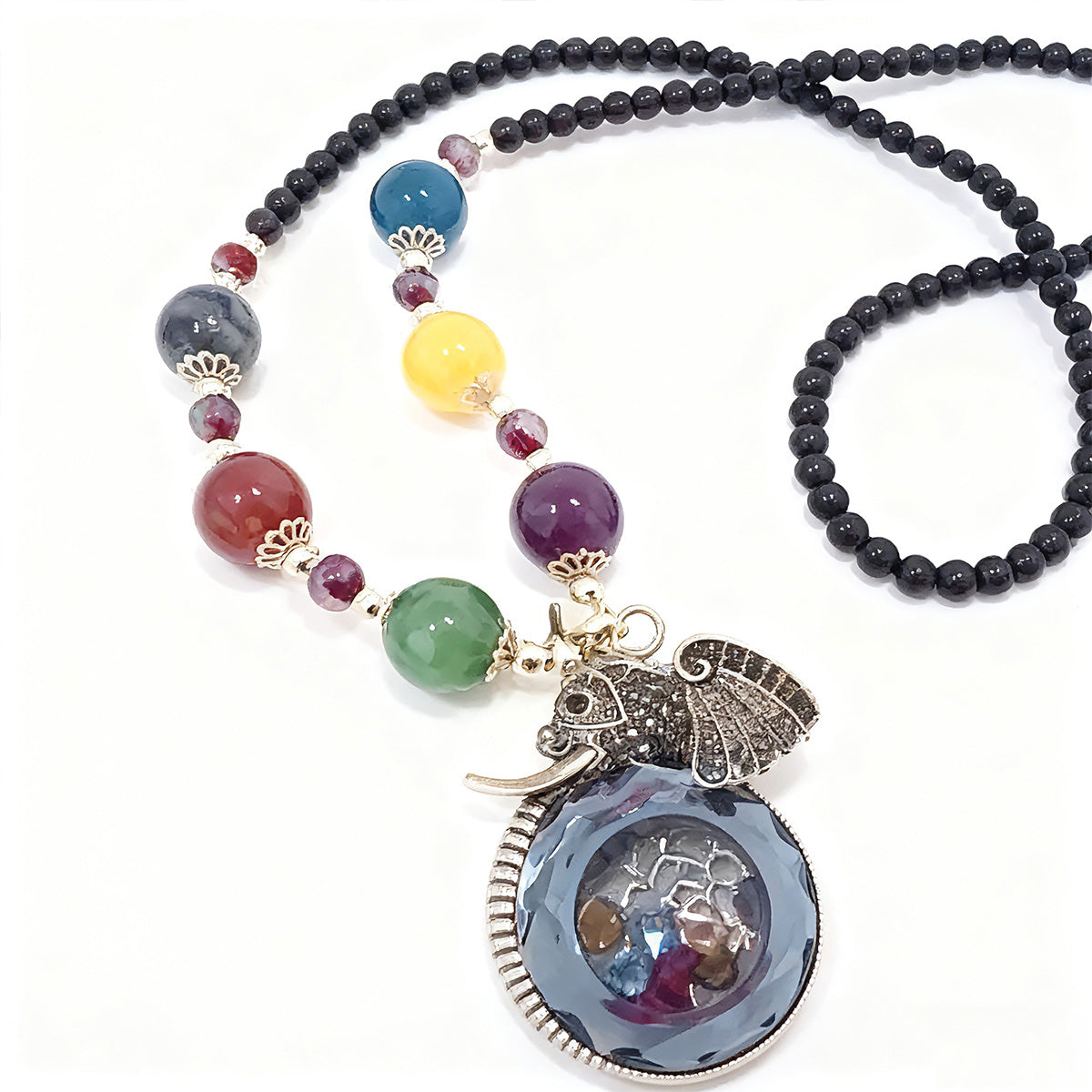 Bohemian Crystal Elephant & Fish Long Sweater Chain - Vintage Fall Winter Ethnic Necklace