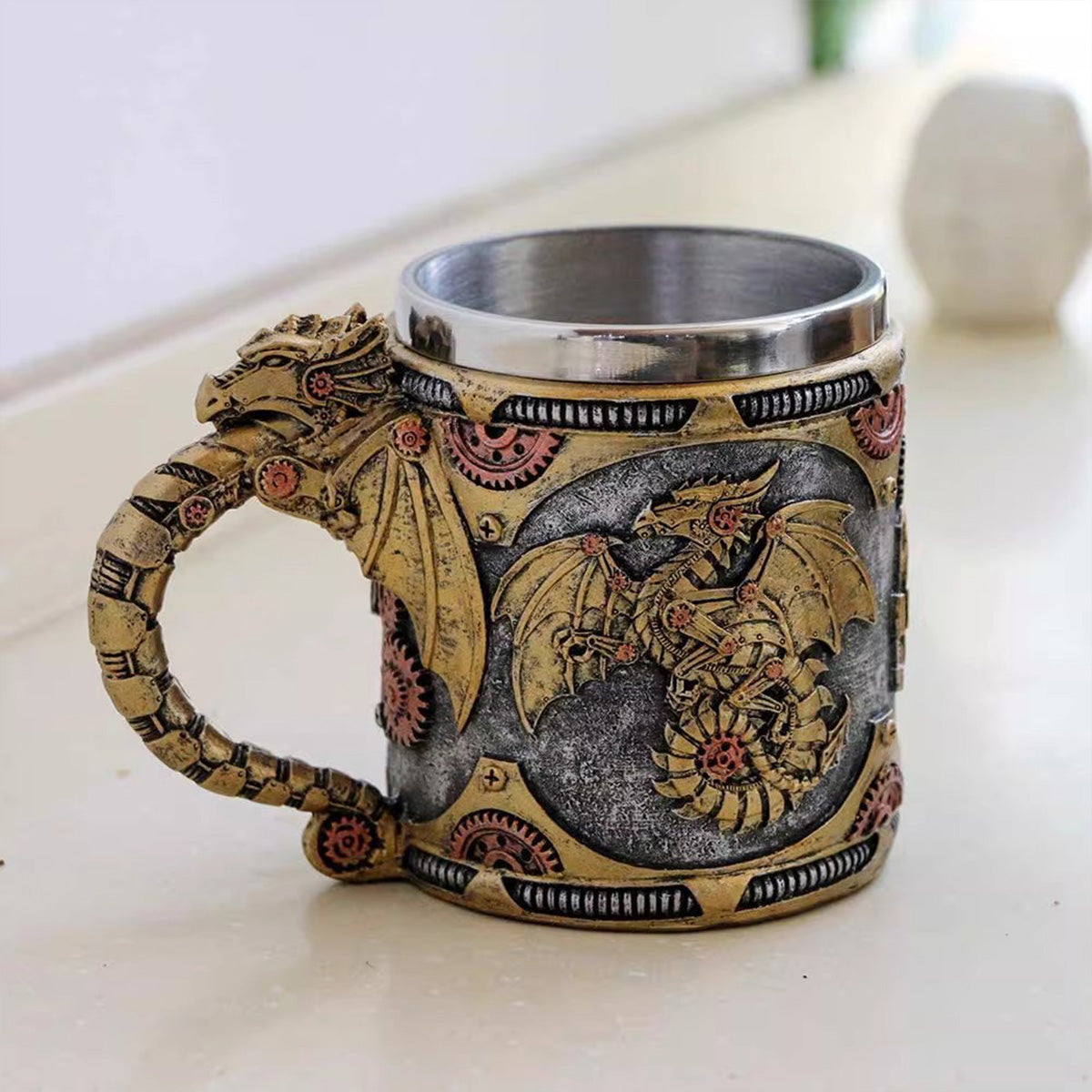 Vintage Mechanical Pterosaur Goblet - Steampunk Dragon Beer Mug & Coffee Cup