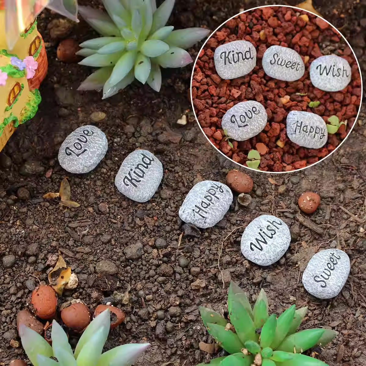 Resin Mini Stone Decor - Succulent Planter Topdressing for Garden & Micro Landscape