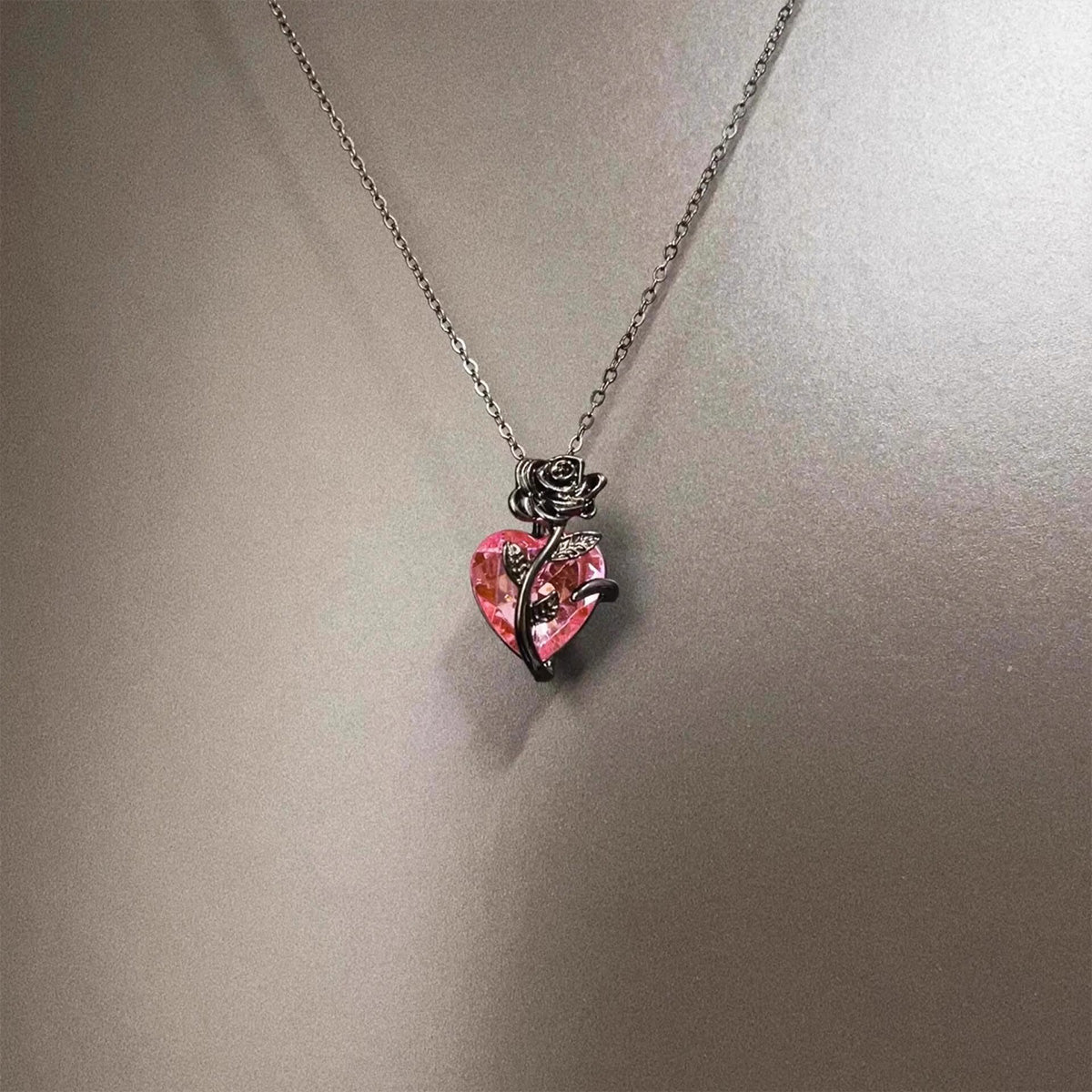 Vintage Black Gun Rose Necklace - Gothic Punk Retro Jewelry | Unique Rebel Pendant