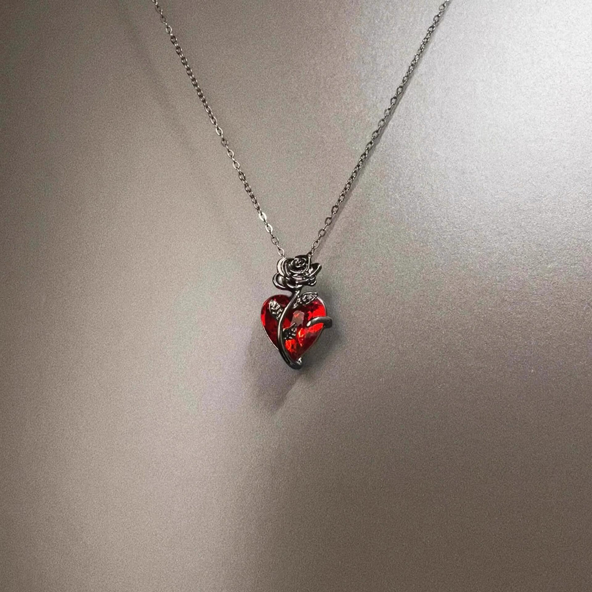 Vintage Black Gun Rose Necklace - Gothic Punk Retro Jewelry | Unique Rebel Pendant