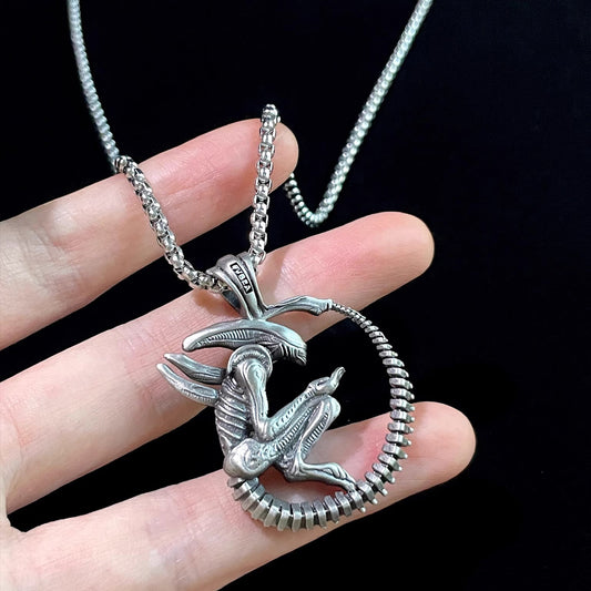 Vintage Alien Birth Necklace - Retro Sci-Fi Horror Jewelry | Unique Extraterrestrial Pendant