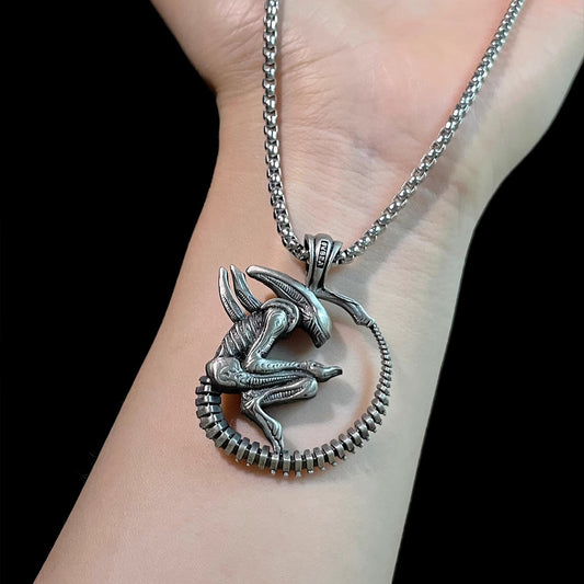 Vintage Alien Birth Necklace - Retro Sci-Fi Horror Jewelry | Unique Extraterrestrial Pendant