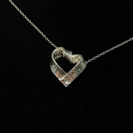 Vintage Tape Measure Love Necklace - Retro Industrial Romantic Jewelry | Unique Tool Pendant