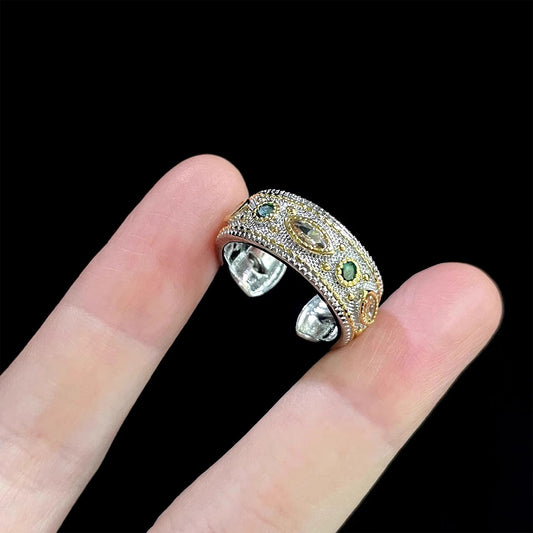 Vintage Brushed Zircon Ring - Retro Luxury Textured Jewelry | Unique Sparkle Band