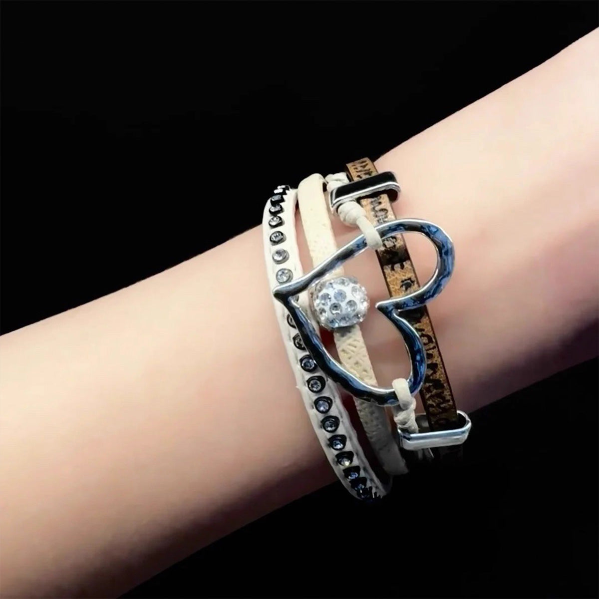 Vintage Leather Love Bracelet - Retro Gothic Romantic Jewelry | Unique Leather Wristband