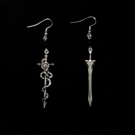 Vintage Alboli Sword Earrings - Retro Dark Knight Fantasy Jewelry | Unique Sword Ear Studs