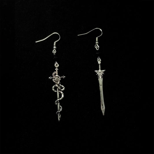 Vintage Alboli Sword Earrings - Retro Dark Knight Fantasy Jewelry | Unique Sword Ear Studs