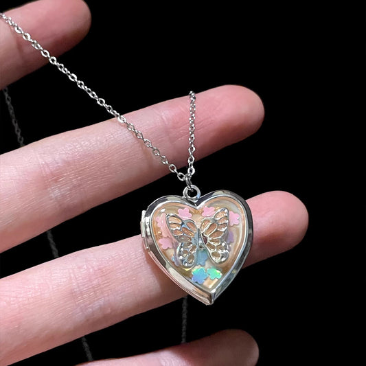 Vintage Butterfly Box Necklace - Retro Mystic Secret Locket Jewelry | Unique Enchanted Pendant