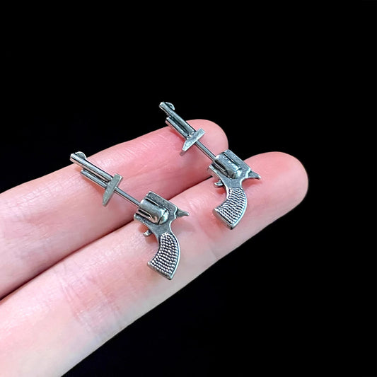 Vintage Western Left Wheel Earrings - Retro Cowboy Wild West Jewelry | Unique Revolver Ear Dangles