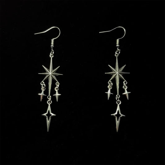 Vintage Tassel Cross Star Earrings - Retro Gothic Celestial Jewelry | Edgy Fringe Ear Dangles