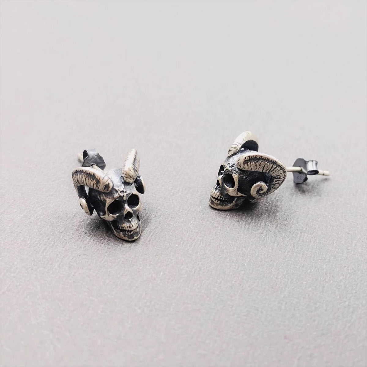 Vintage Skull Earrings - Gothic Punk Satanic Black Goat Stud | Unisex Dark Accessory