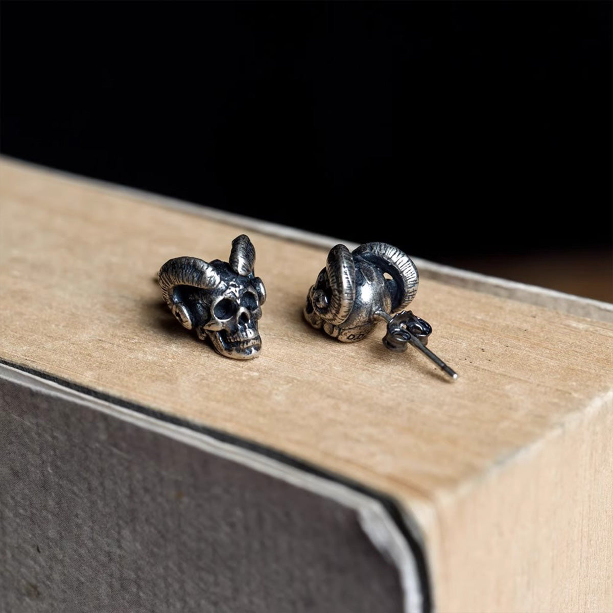 Vintage Skull Earrings - Gothic Punk Satanic Black Goat Stud | Unisex Dark Accessory