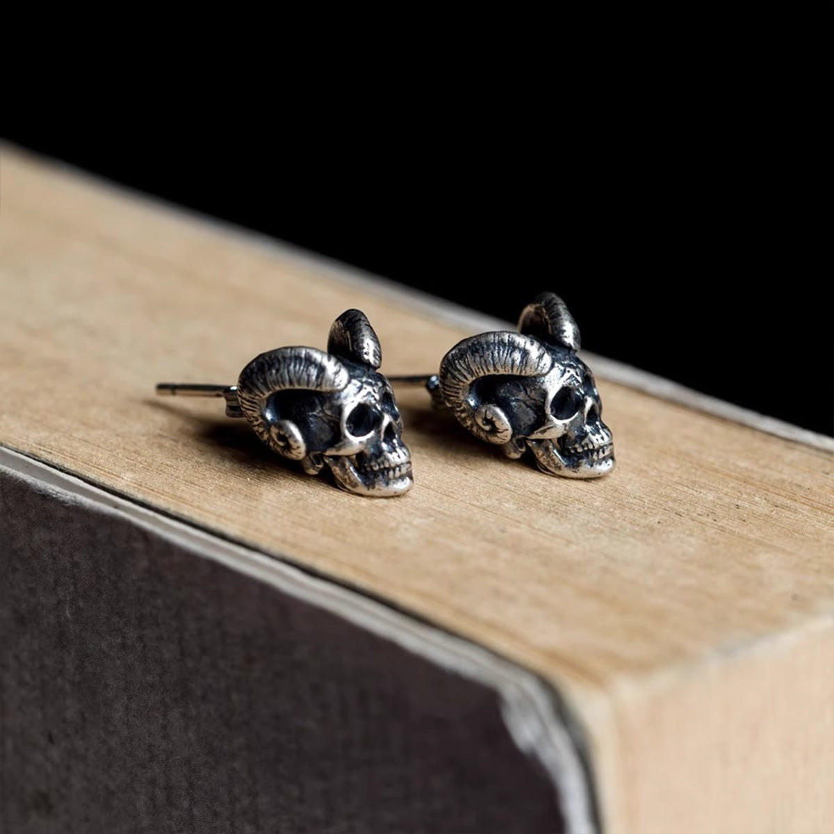Vintage Skull Earrings - Gothic Punk Satanic Black Goat Stud | Unisex Dark Accessory