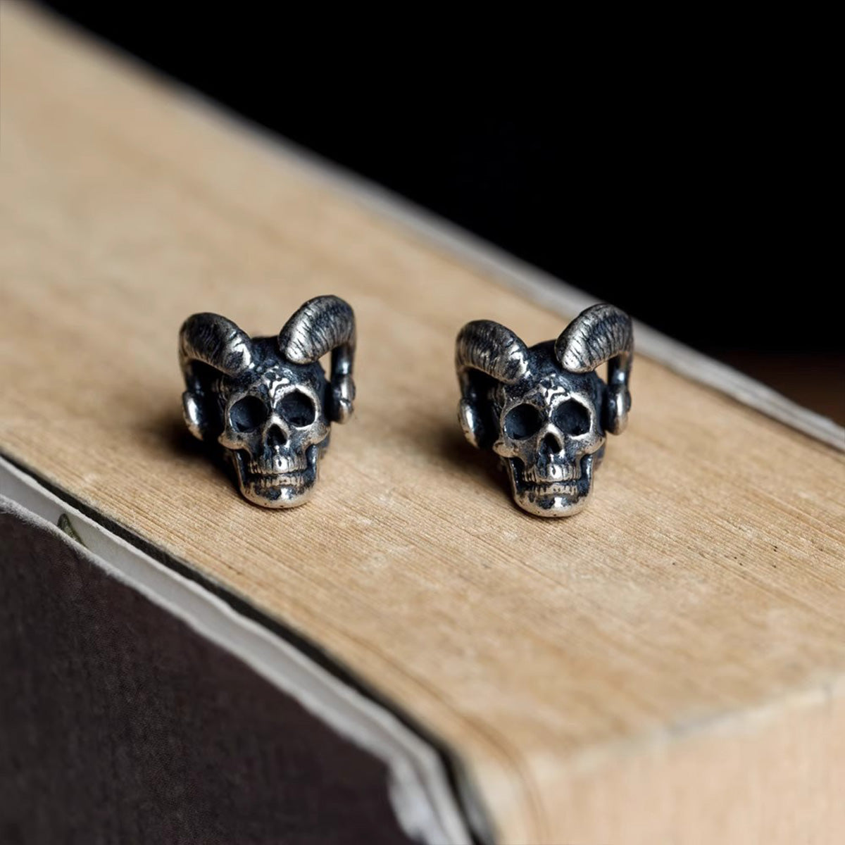 Vintage Skull Earrings - Gothic Punk Satanic Black Goat Stud | Unisex Dark Accessory