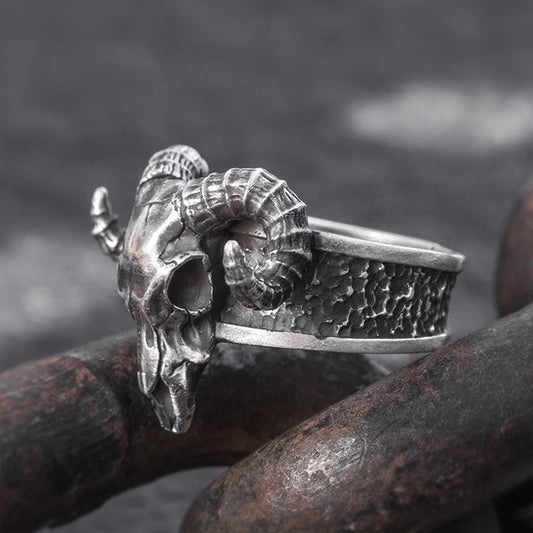 Vintage Black Goat Open Ring - Lovecraftian Dark Devil Satan Niche Exaggerated Men's Ring Accessory