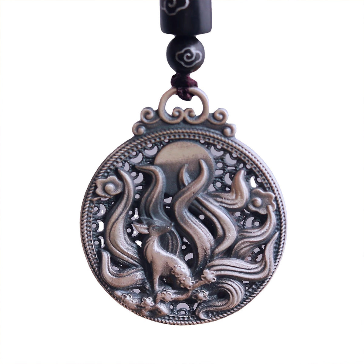 Vintage Cloisonné Enamel Nine-Tailed Fox Pendant - Elegant Sweater Chain | Niche Luxury Accessory