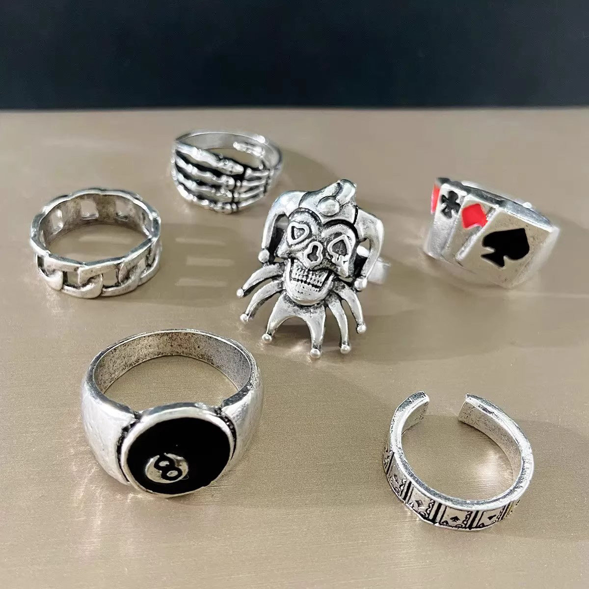 Vintage Skull Clown Ring Set (6PCS) - Gothic Punk Dark Hip Hop Niche Trendy Rings for Men & Women