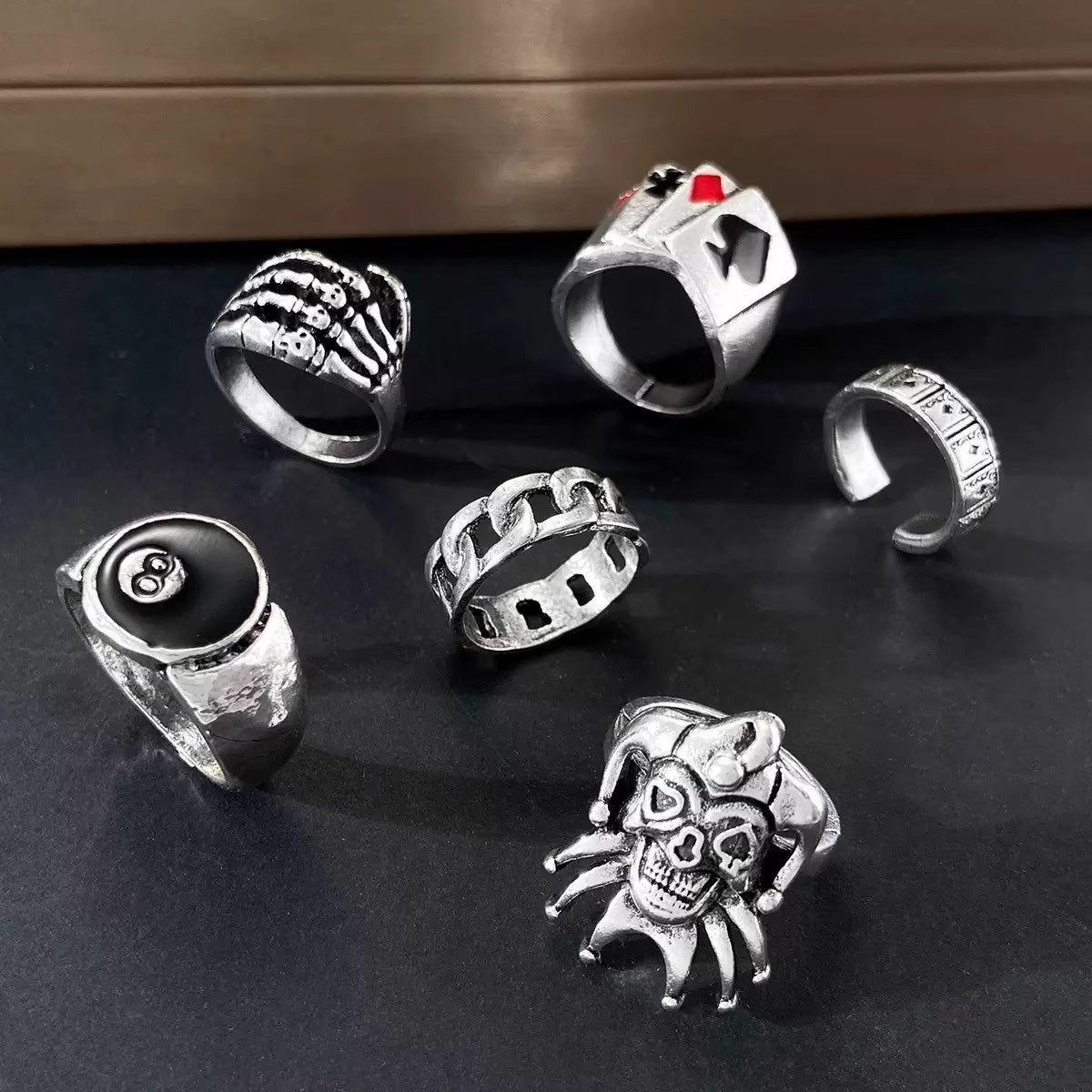 Vintage Skull Clown Ring Set (6PCS) - Gothic Punk Dark Hip Hop Niche Trendy Rings for Men & Women