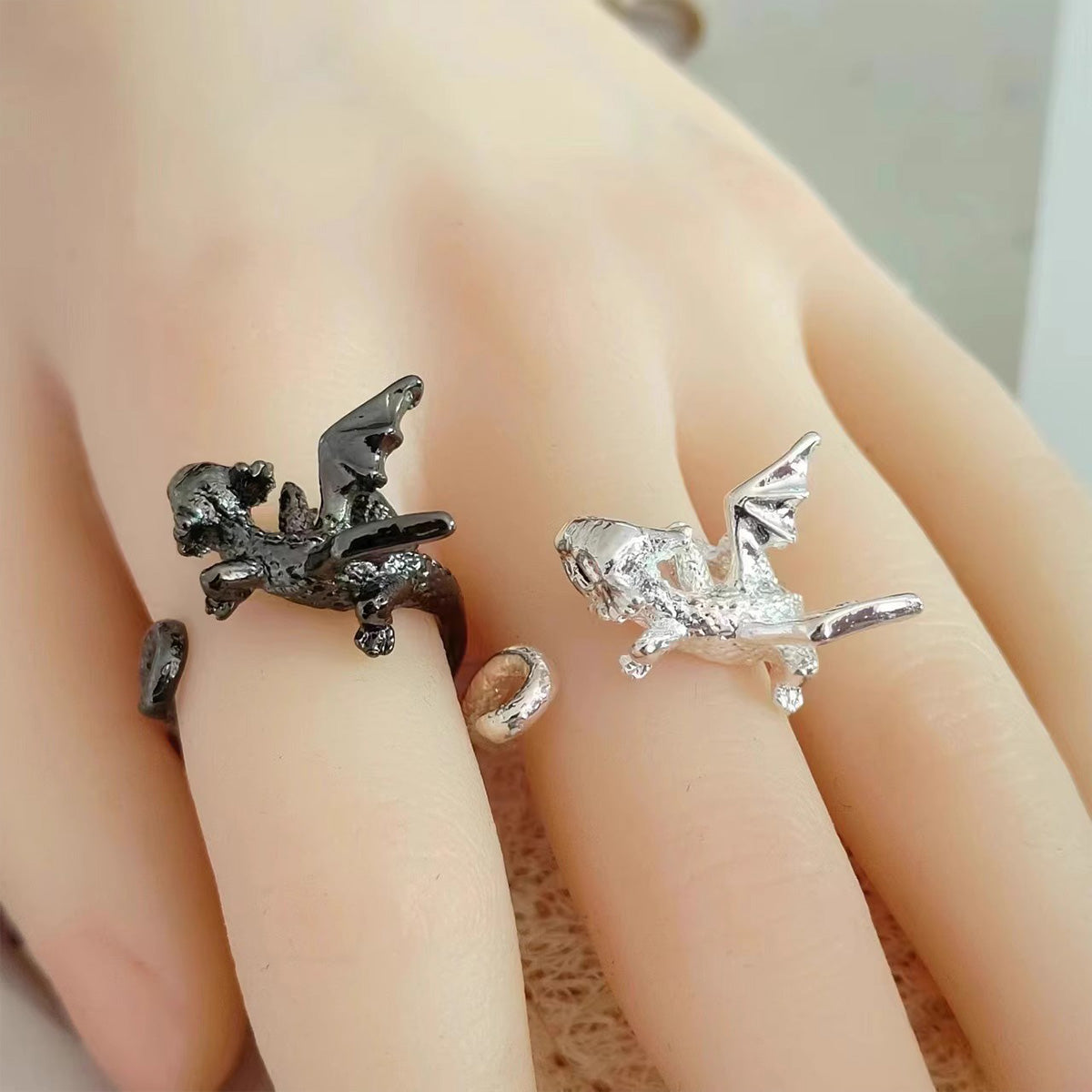 Toothless Dragon Open Ring Set - Dark Niche Couples/BFFs Ring | Cute Dragon Couple Gift Accessory