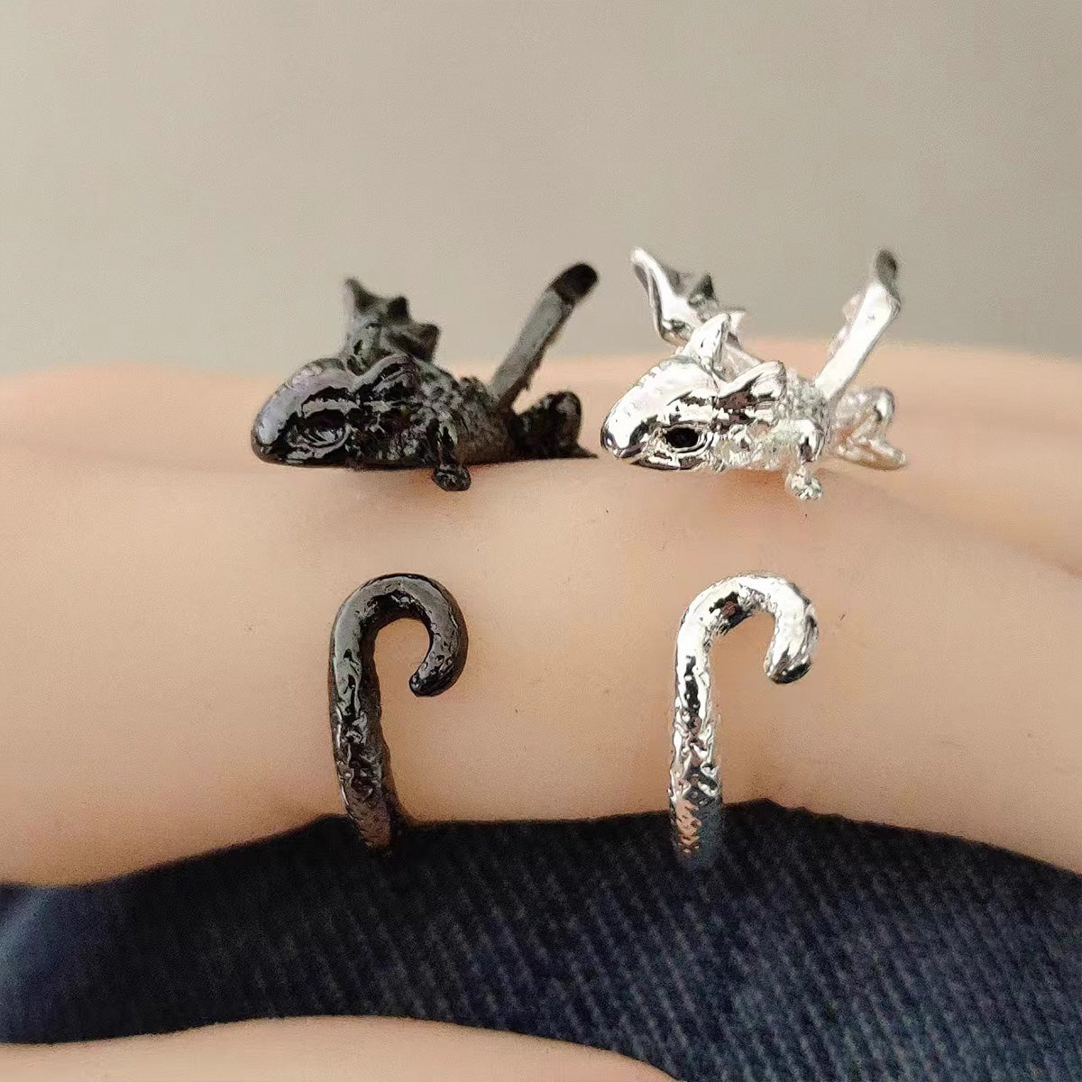 Toothless Dragon Open Ring Set - Dark Niche Couples/BFFs Ring | Cute Dragon Couple Gift Accessory