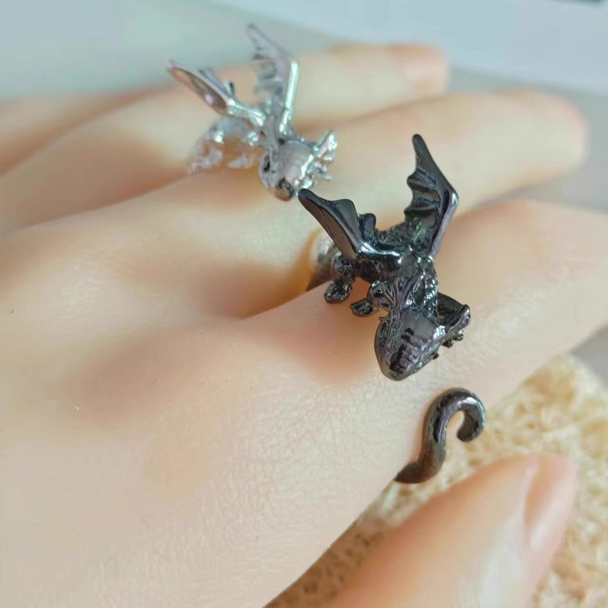 Toothless Dragon Open Ring Set - Dark Niche Couples/BFFs Ring | Cute Dragon Couple Gift Accessory