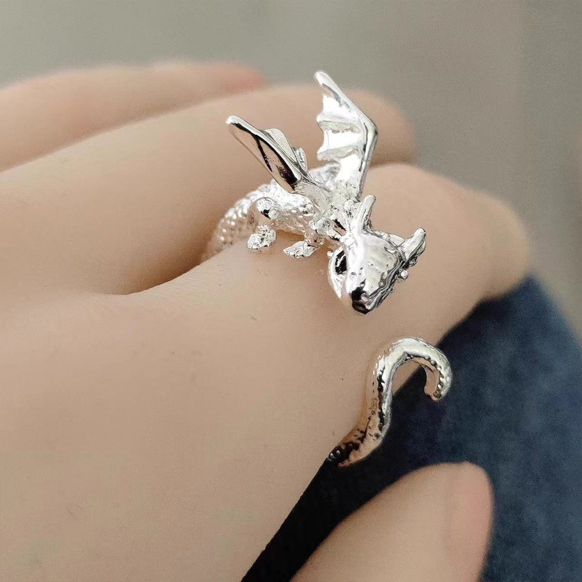 Toothless Dragon Open Ring Set - Dark Niche Couples/BFFs Ring | Cute Dragon Couple Gift Accessory