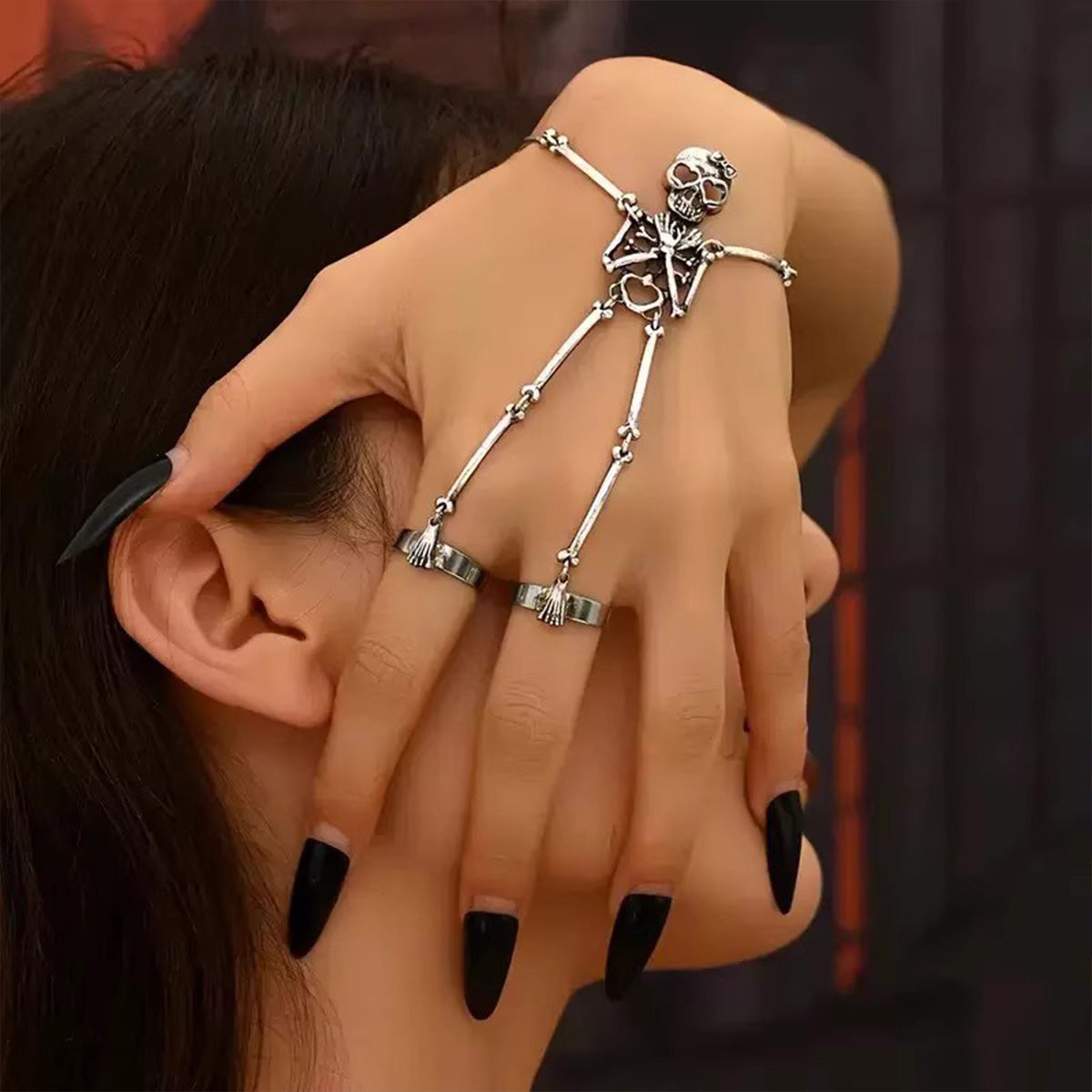 Vintage Skull Bracelet & Ring Set - Gothic Punk Dark Halloween Accessory | Niche Alt E-girl Jewelry