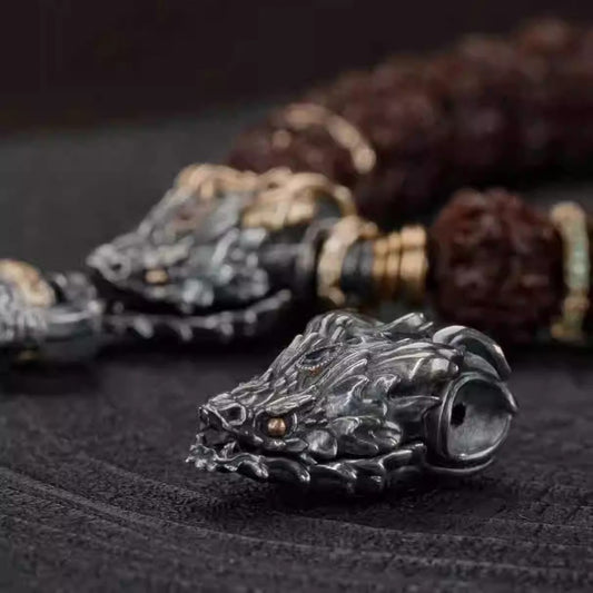 Gold-Inlaid Dragon Cloud Three-Way Bead - Bold Design | Versatile Vajra Prayer Bead Accessory