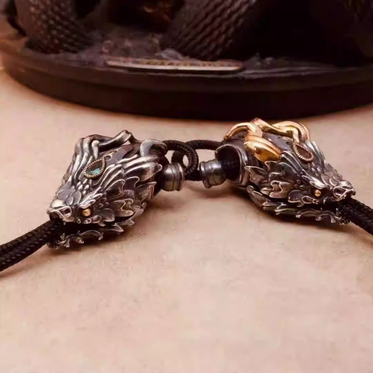 Gold-Inlaid Dragon Cloud Three-Way Bead - Bold Design | Versatile Vajra Prayer Bead Accessory