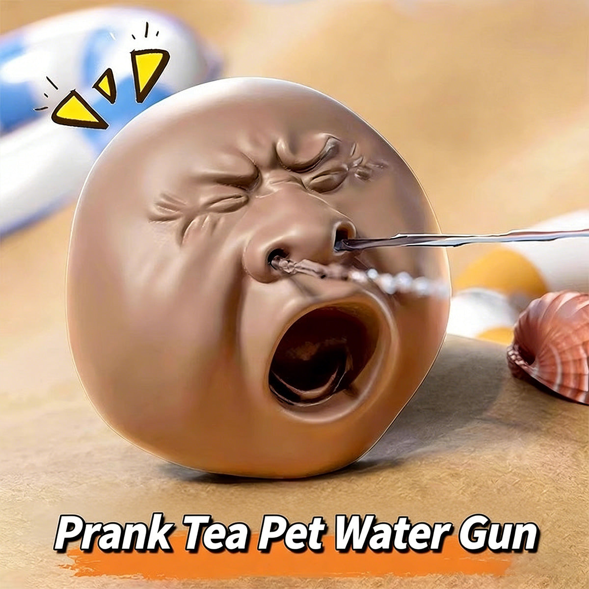 Black-Faced Yawning Tea Pet - Squirt Water Prank Toy | Funny Pinch-Spray Tea Table Decor