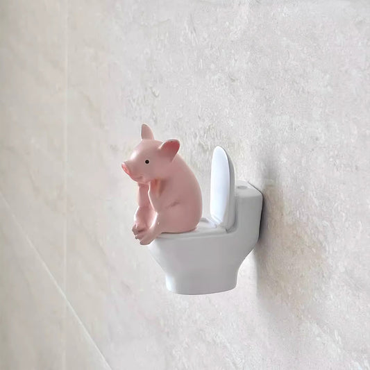 Cute Dozing Toilet Pig Ornament - Funny Desktop Decoration