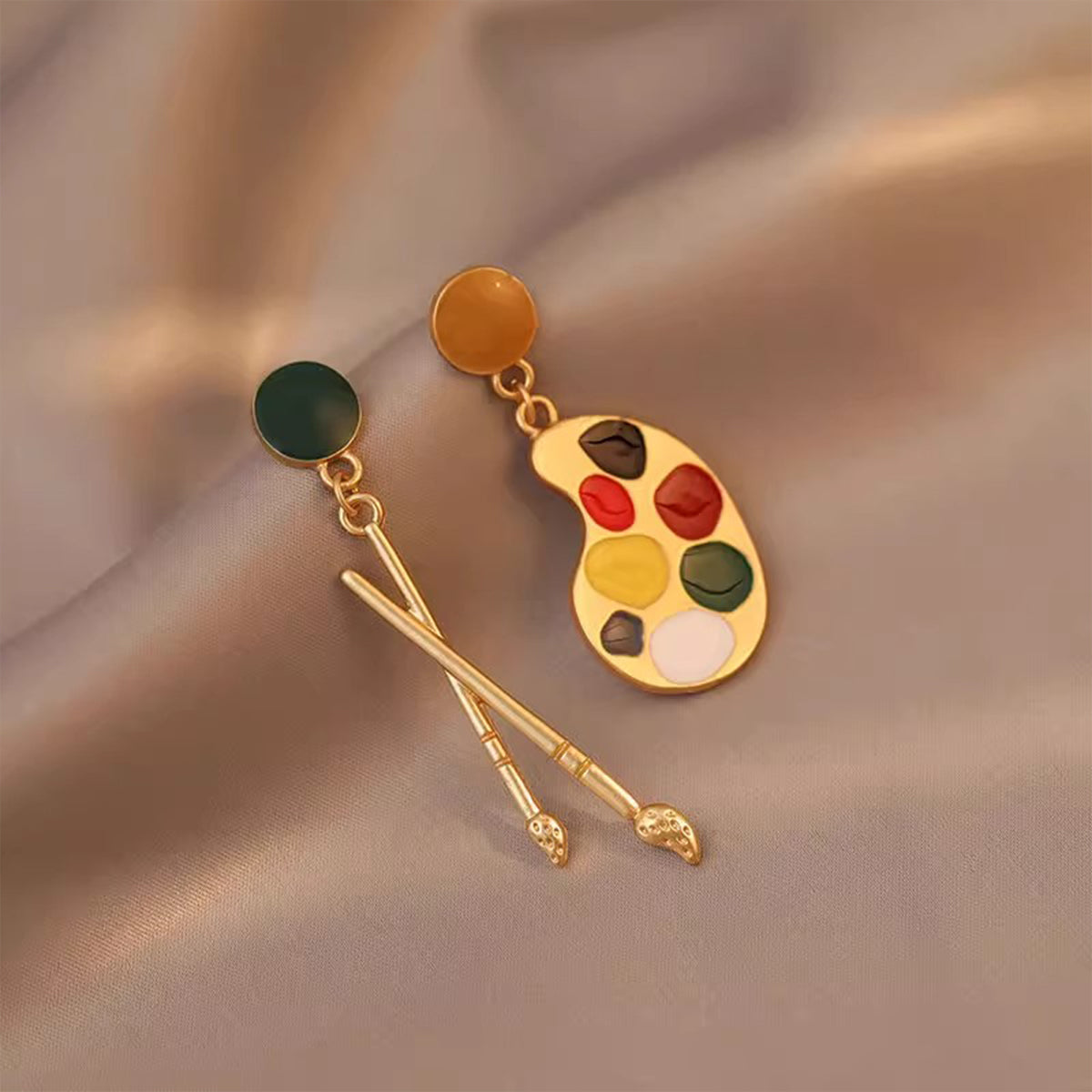 Abstract Paintbrush Palette Earrings - Handmade Asymmetric Clip-Ons, Artsy Earrings for Non-Pierced Ears & Daily Wear