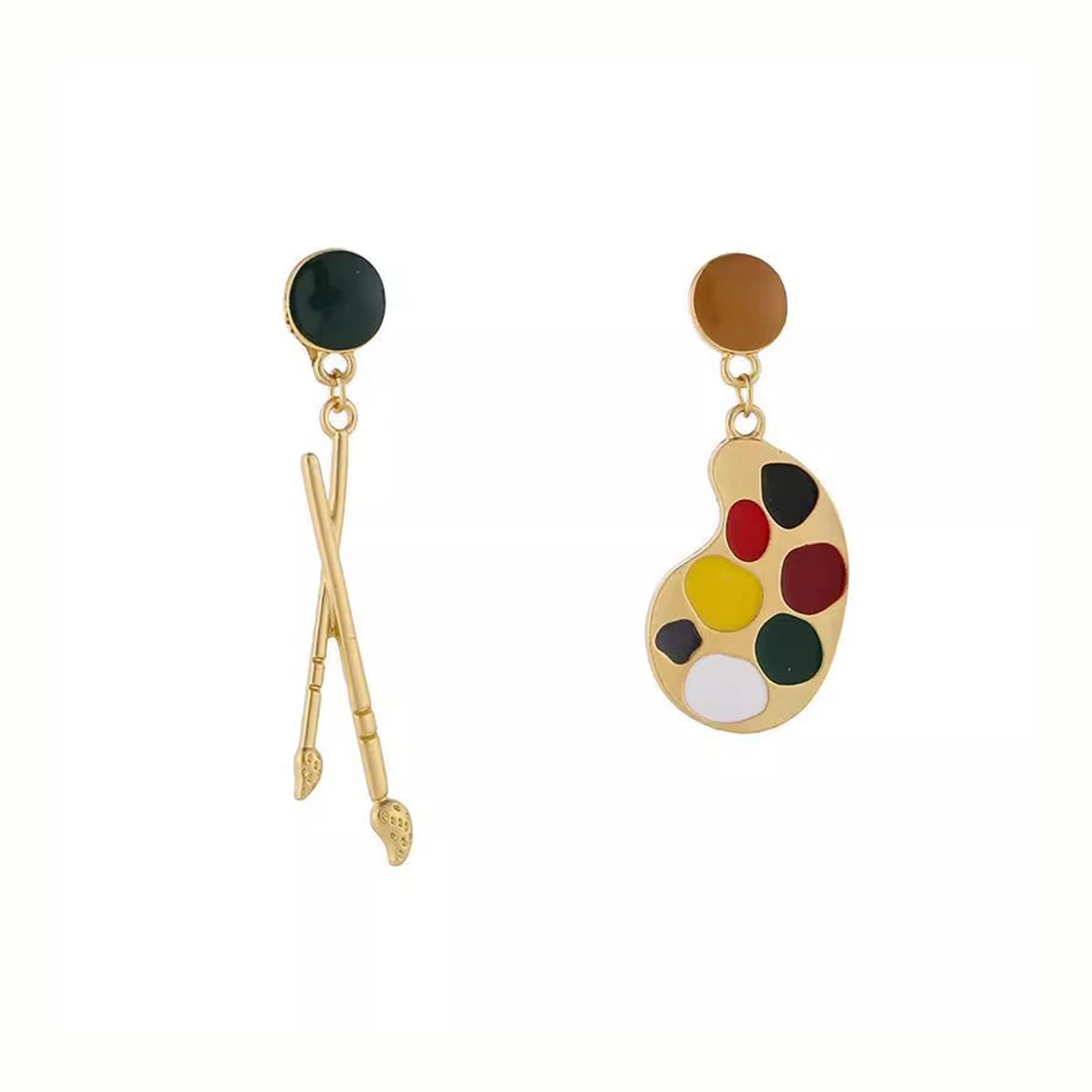 Abstract Paintbrush Palette Earrings - Handmade Asymmetric Clip-Ons, Artsy Earrings for Non-Pierced Ears & Daily Wear