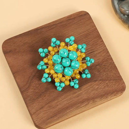 Tibetan - Style Beaded Flower Brooch, with Unique Ethnic Design, a Gorgeous Accessory for Women, Great for Adding a Touch of Exoticism to Any Outfit