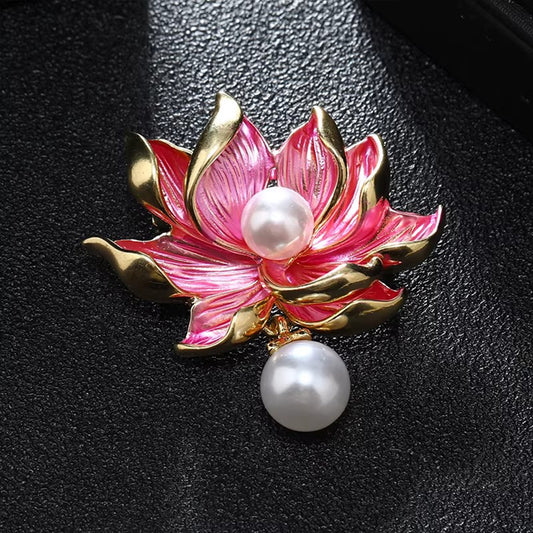 Designer Chinese Style Lotus Pearl Brooch - Luxury Vintage Qipao Anti-Exposure Safety Pin, Elegant Women's Accessory