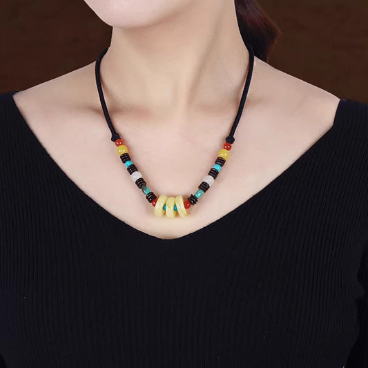 Vintage Tibetan Short Necklace - Handmade Nepalese Beeswax Pendant, Ethnic Clavicle Chain, Ideal for Women's Elegant Looks