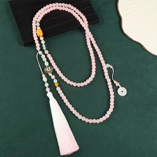 Chinese Style Green Glass Agate Beaded Necklace - Premium Long Crossbody Chain, Perfect Qipao & Sweater Accessory for Women