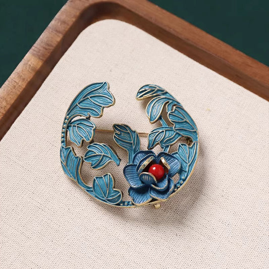 Chinese Style Imitation Cloisonné & Kingfisher Feather Brooch - New Chinese Retro Pin for Women, Perfect for Cheongsam & Vintage Looks