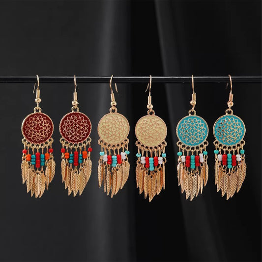 Ethnic Dreamcatcher Earrings - Retro Boho Long Statement Drop Earrings