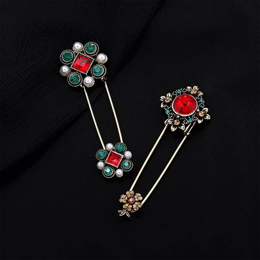 Vintage Baroque Court Brooch - Luxury Gem Crystal Scarf Shawl Pin, Elegant Accessory for Women’s Evening & Daily Looks