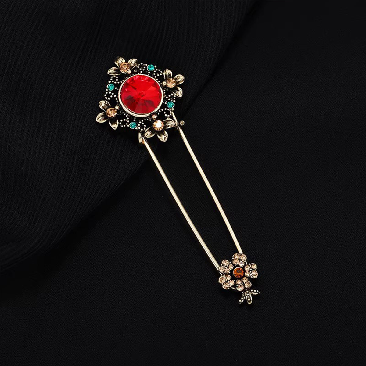 Vintage Baroque Court Brooch - Luxury Gem Crystal Scarf Shawl Pin, Elegant Accessory for Women’s Evening & Daily Looks