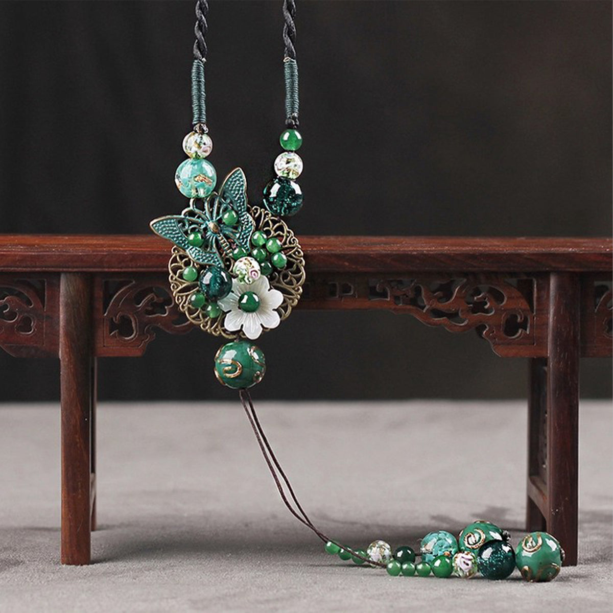 Retro Ethnic Jade Necklace - Premium Long Versatile Sweater Chain with Glass Pendant