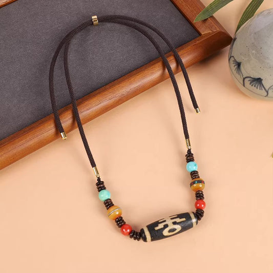 Retro Tibetan Necklace - Agate Amber Pendant Unisex Ethnic Accessory