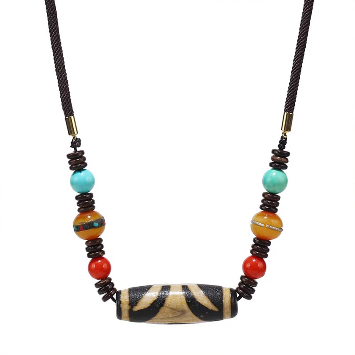 Retro Tibetan Necklace - Agate Amber Pendant Unisex Ethnic Accessory