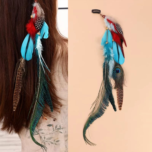 Exotic Peacock Feather Hair Clip - Boho Beach Vacation Headpiece for Women