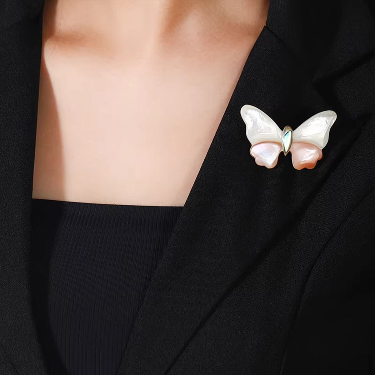 Designer Natural Shell Butterfly Brooch - Luxury White Mother-of-Pearl Suit Pin for Women